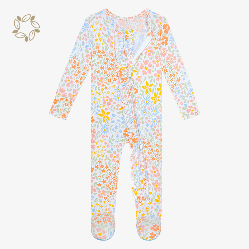Organic bamboo baby sleepsuit eco friendly bamboo footed onesie sustainable infant ruffle romper
