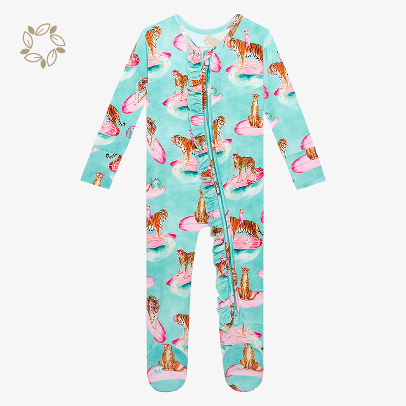 Organic ruffle newborn romper sustainable bamboo baby clothes printed eco friendly baby sleepsuit