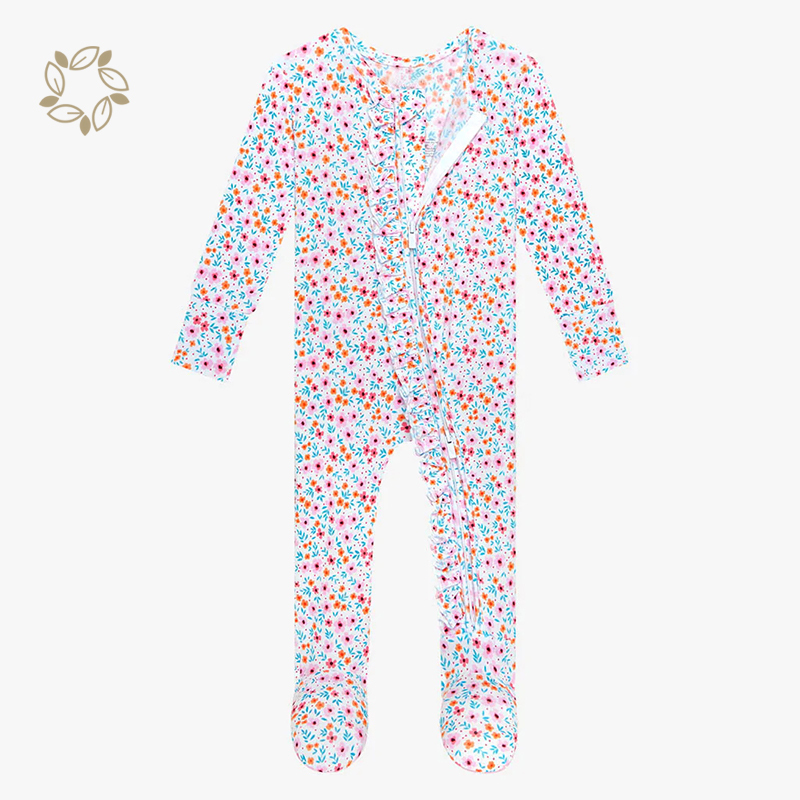 Organic bamboo baby sleepsuit eco friendly bamboo footed onesie sustainable infant ruffle romper