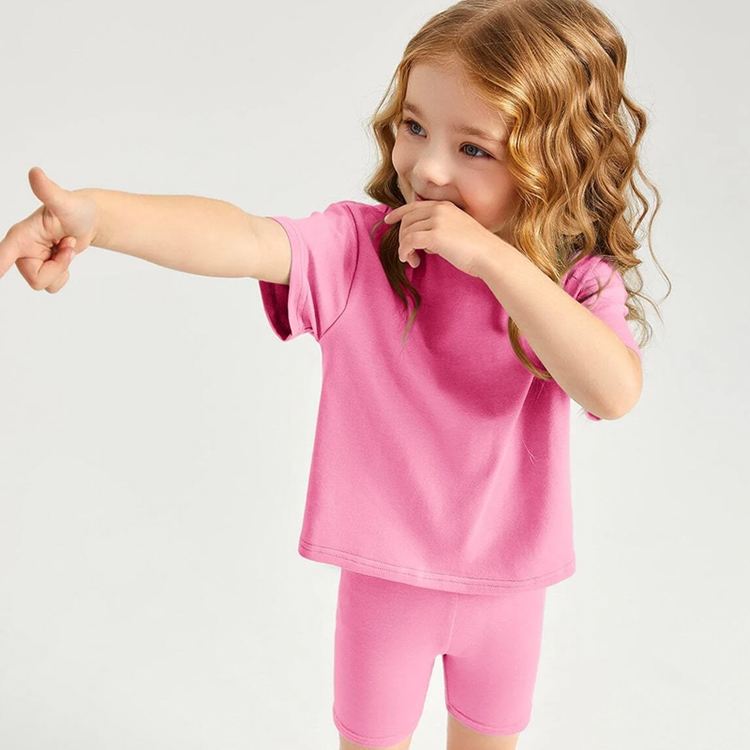 Kid girl Outfit organic cotton Baby Tops and Pants Suit Toddler Girls Drop Shoulder Top & Biker Shorts Set