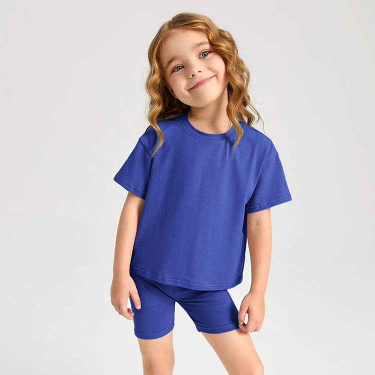 Kid girl Outfit organic cotton Baby Tops and Pants Suit Toddler Girls Drop Shoulder Top & Biker Shorts Set
