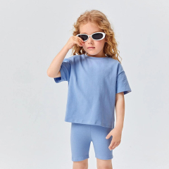 Kid girl Outfit organic cotton Baby Tops and Pants Suit Toddler Girls Drop Shoulder Top & Biker Shorts Set