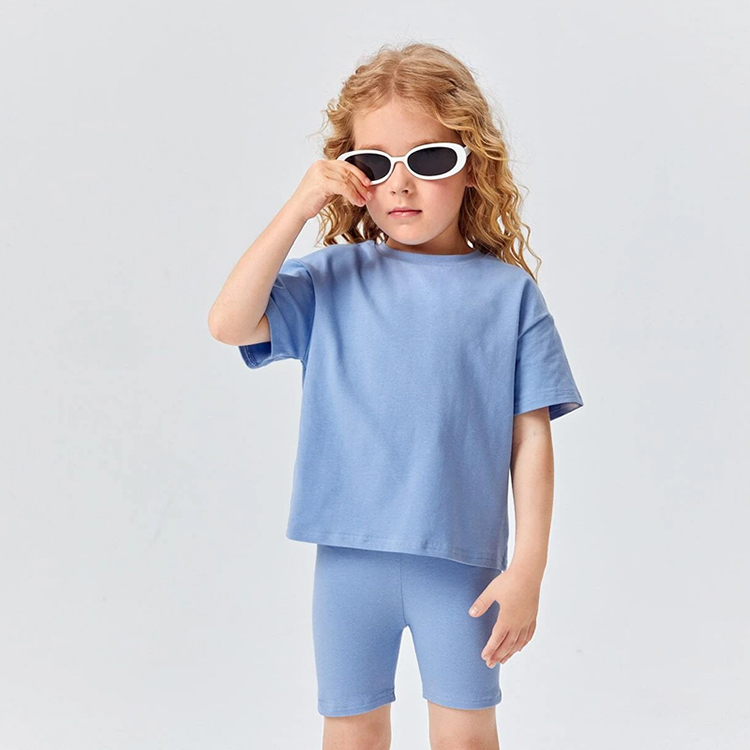 Kid girl Outfit organic cotton Baby Tops and Pants Suit Toddler Girls Drop Shoulder Top & Biker Shorts Set