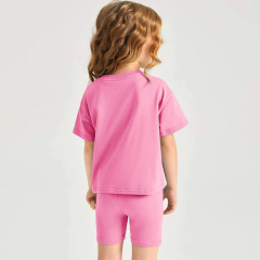 Kid girl Outfit organic cotton Baby Tops and Pants Suit Toddler Girls Drop Shoulder Top & Biker Shorts Set