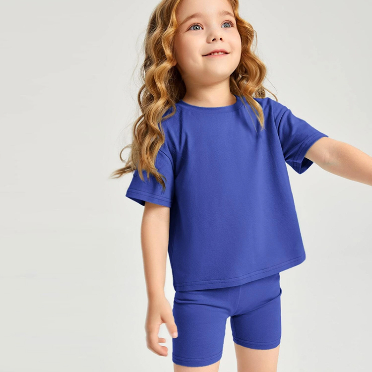 Kid girl Outfit organic cotton Baby Tops and Pants Suit Toddler Girls Drop Shoulder Top & Biker Shorts Set