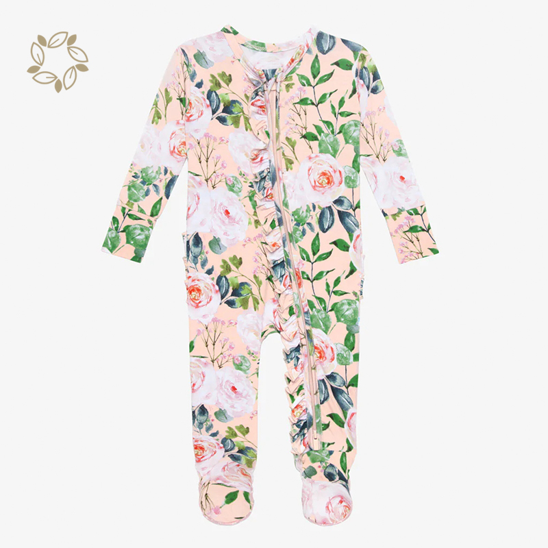 Organic bamboo baby sleepsuit eco friendly bamboo footed onesie sustainable infant ruffle romper