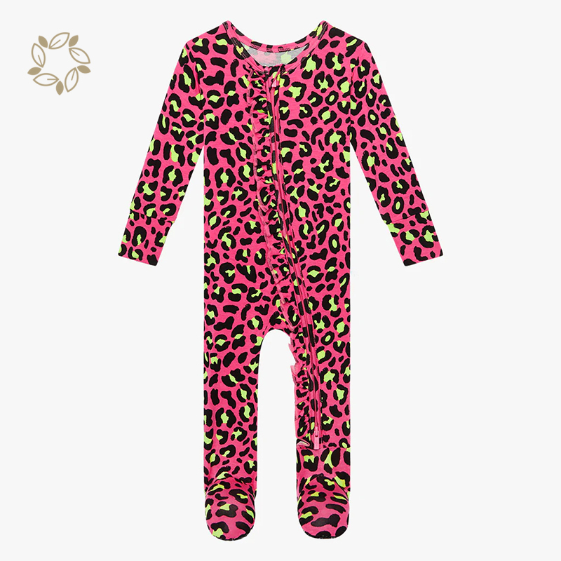 Organic ruffle newborn romper sustainable bamboo baby clothes printed eco friendly baby sleepsuit