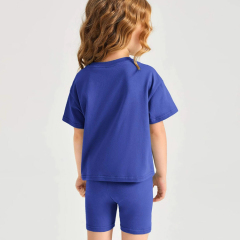 Kid girl Outfit organic cotton Baby Tops and Pants Suit Toddler Girls Drop Shoulder Top & Biker Shorts Set