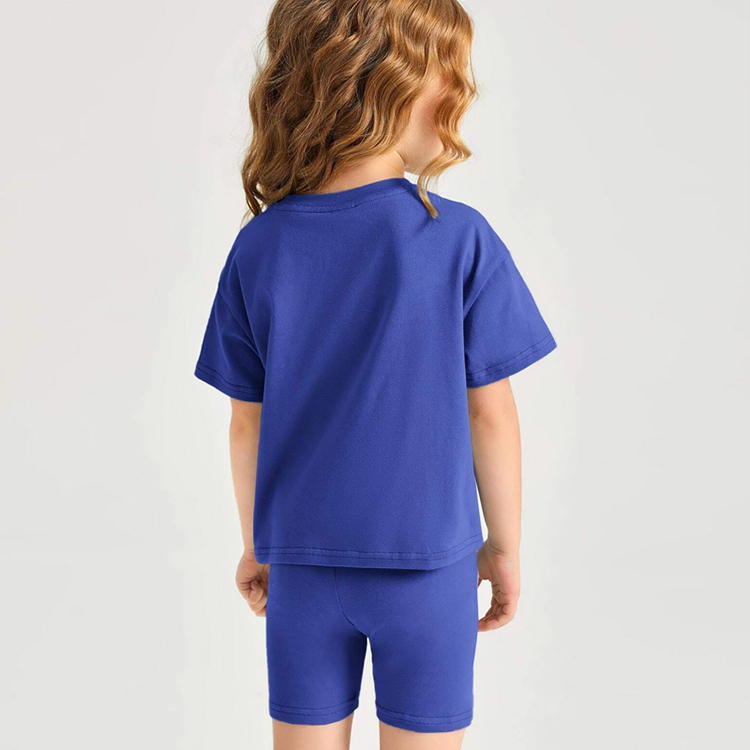 Kid girl Outfit organic cotton Baby Tops and Pants Suit Toddler Girls Drop Shoulder Top & Biker Shorts Set