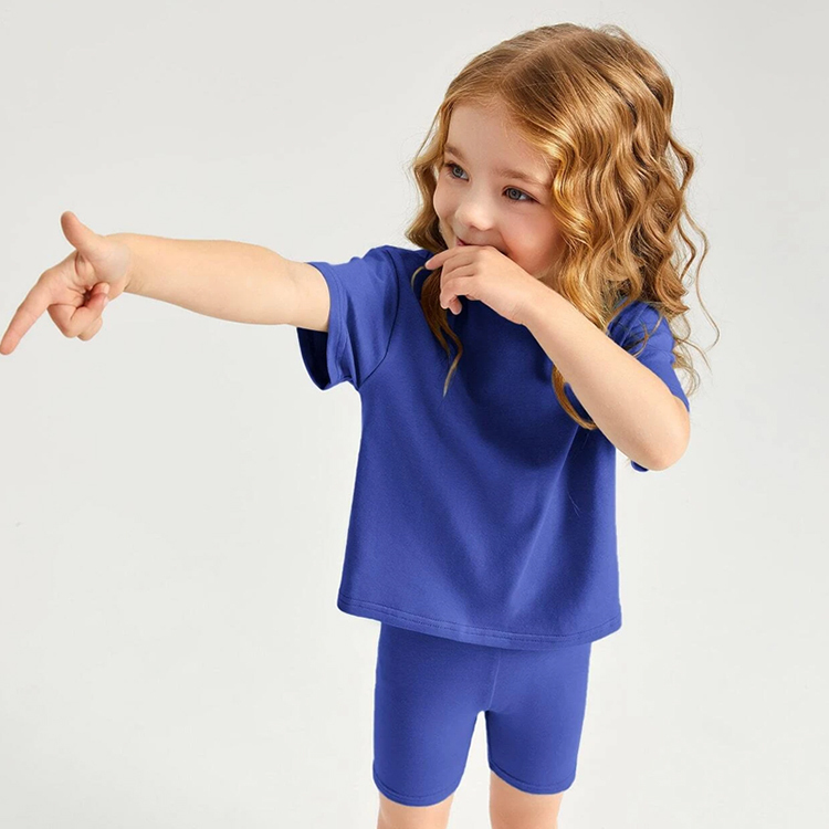 Kid girl Outfit organic cotton Baby Tops and Pants Suit Toddler Girls Drop Shoulder Top & Biker Shorts Set