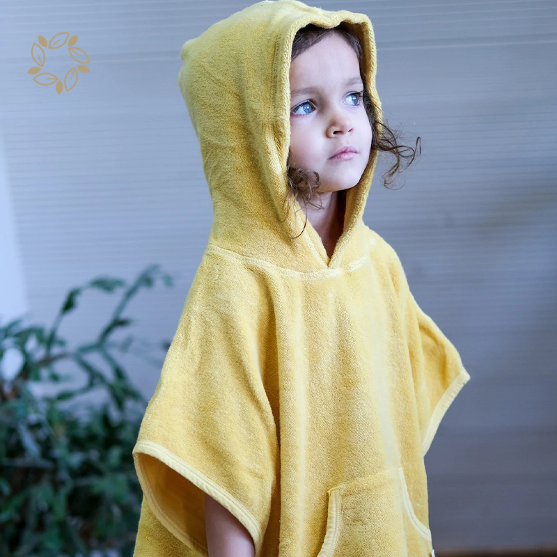 100% Organic cotton kids beach cover up terry towelling sustainable kids beach poncho eco friendly baby beach poncho