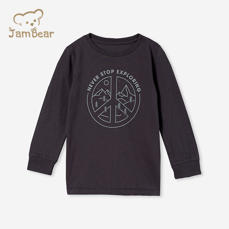Organic cotton print t shirts kids sustainable kids t shirt printing eco friendly children t shirt long sleeve