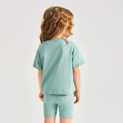 Organic cotton Two Piece Kids Set Girls Drop Shoulder Top & Biker Shorts Set Kid short sleeve top and Shorts