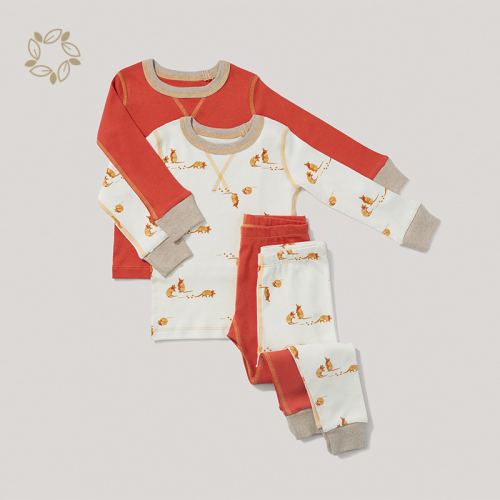 100% Organic cotton kid pyjamas sustainable enfant pyjama printed eco friendly child pajamas kids pajama set