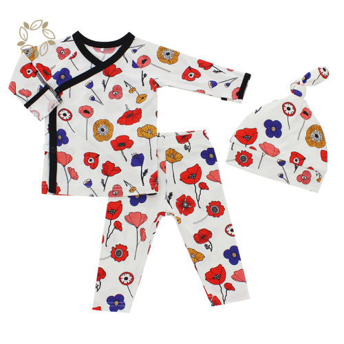 Organic bamboo baby top and pants and beanie eco friendly newborn pyjamas and beanie sustainable baby clothing sets