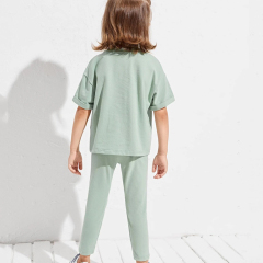 Kid short sleeve top and leggings organic cotton girl Two Piece Kids Set Girls Drop Shoulder Top & pant set