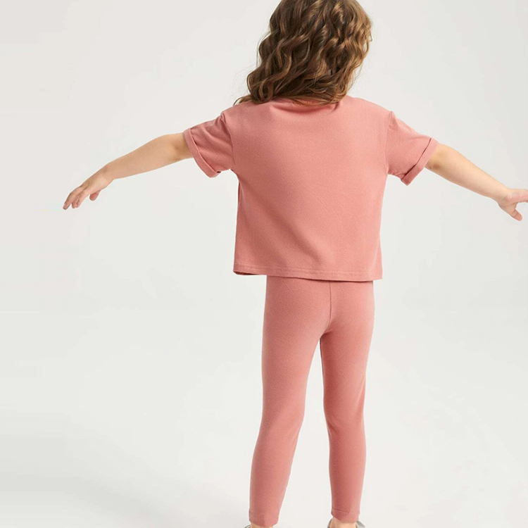 Toddler Girls Solid Roll Up Sleeve Tee & Leggings Set organic cotton girl clothing set Kids girl Outfit Two Piece Kids Set