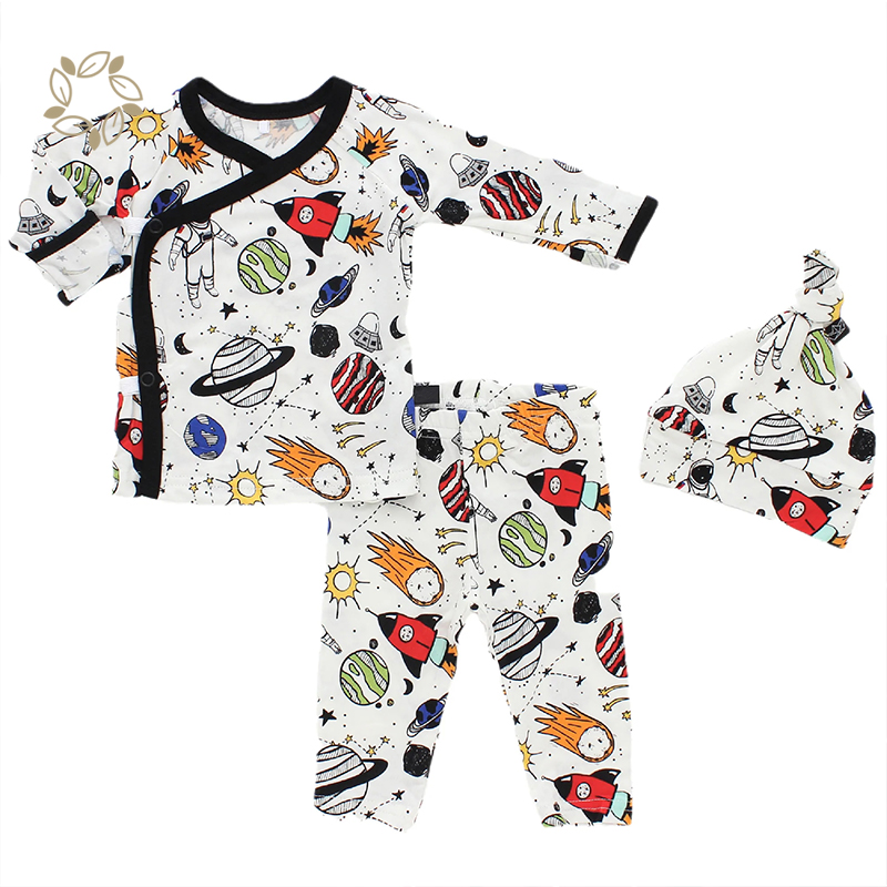 Organic bamboo baby top and pants and beanie eco friendly newborn pyjamas and beanie sustainable baby clothing sets