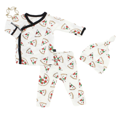 Organic bamboo baby top and pants and beanie eco friendly newborn pyjamas and beanie sustainable baby clothing sets