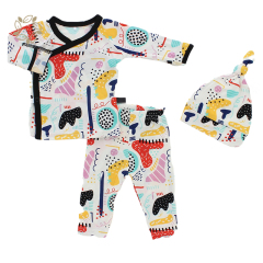 Organic bamboo baby top and pants and beanie eco friendly newborn pyjamas and beanie sustainable baby clothing sets