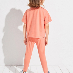 Kid short sleeve top and leggings organic cotton girl Two Piece Kids Set Girls Drop Shoulder Top & pant set