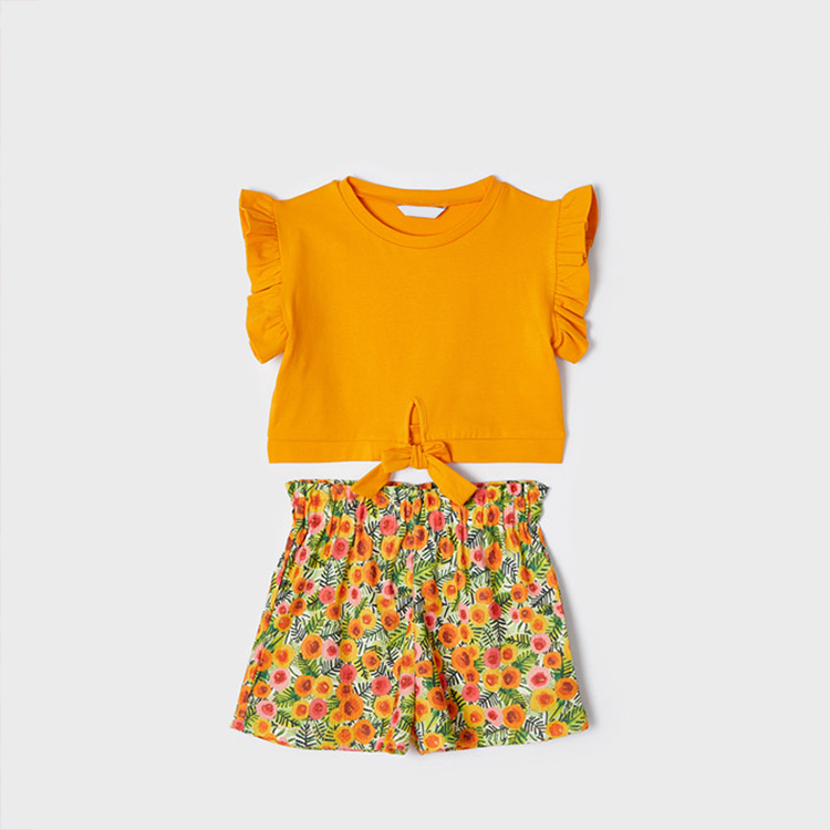 Kid short sleeve top and Shorts organic cotton Toddler shorts sets kid t shirt and shorts Baby girls Outfit
