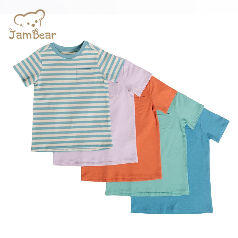 Organic cotton children tshirt eco friendly Striped kids tee shirt sustainable children tee knit short sleeve top