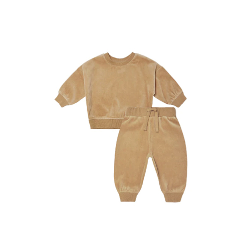 Velour Relaxed baby sportswear Organic Cotton toddler two piece set Eco-friendly children top and Leggings