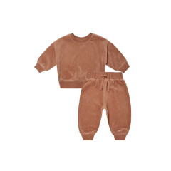 Velour Relaxed baby sportswear Organic Cotton toddler two piece set Eco-friendly children top and Leggings