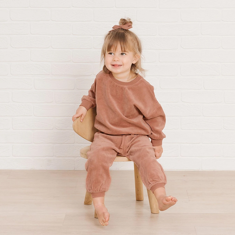 Velour Relaxed baby sportswear Organic Cotton toddler two piece set Eco-friendly children top and Leggings