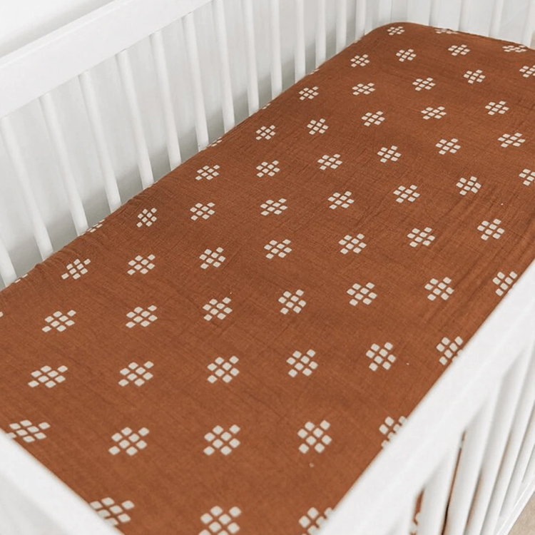 Muslin Baby bed sheet set Custom printed Crib Sheet Organic cotton baby bedding baby bed sheet