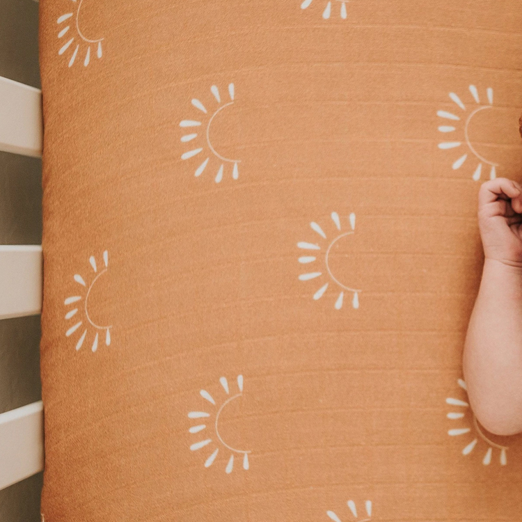 Muslin Baby bed sheet set Custom printed Crib Sheet Organic cotton baby bedding baby bed sheet