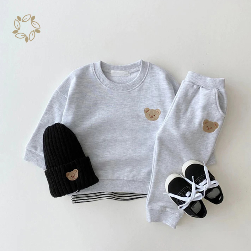 Sustainable toddler joggers set bamboo cotton french terry 1-5years baby clothing set eco friendly toddler clothing set