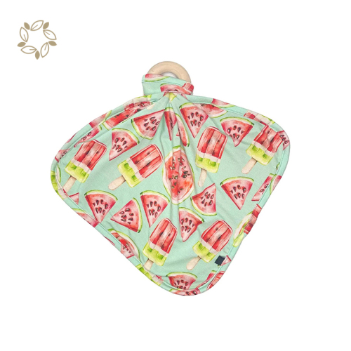 Organic bamboo Security Blankie sustainable teething ring blanket eco friendly security blanket baby soothe