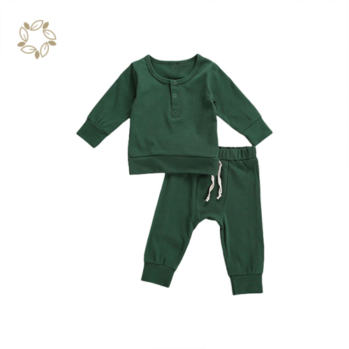 Organic Cotton Autumn Winter Baby Girls Boys Clothes Sets Solid Long Sleeve Pullover Sweatshirt Tops Pants