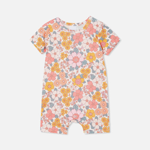 Baby short sleeve bodysuit printed knitted toddler onesie organic cotton baby jumpsuit Sustainable baby rompers