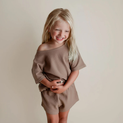 Waffle toddler Shorts Set Organic bamboo cotton short sleeve top and shorts solid color toddler Pyjamas Set Baby Summer Outfit