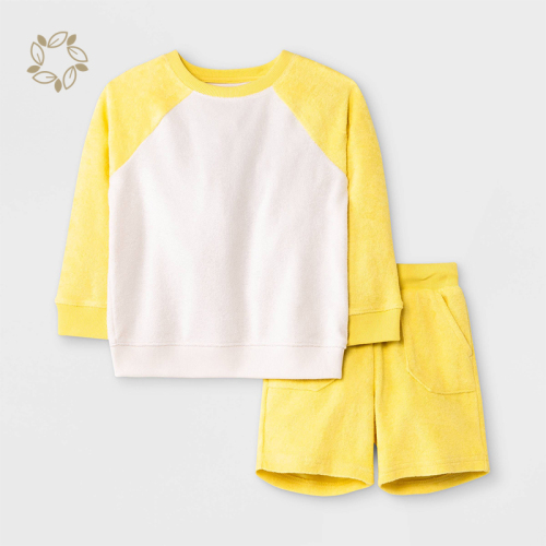 Eco friendly towel cloth baby clothing set bamboo cotton terry cloth sweatshirt and shorts sustainable baby clothing set
