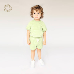 Organic cotton toddler terry cloth shorts set sustainable kids towel cloth tshirt and shorts eco friendly toddler clothing set