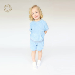 Organic cotton toddler terry cloth shorts set sustainable kids towel cloth tshirt and shorts eco friendly toddler clothing set