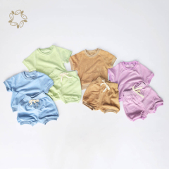 Organic cotton toddler terry cloth shorts set sustainable kids towel cloth tshirt and shorts eco friendly toddler clothing set