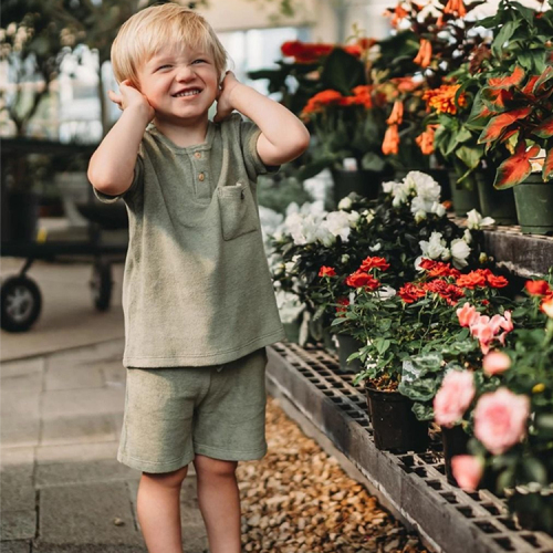 Short sleeve toddler top and shorts Terry Towel Short Set eco-friendly baby shorts set 100% GOTS cotton clothing