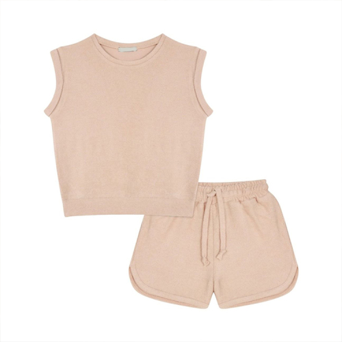 Kids Terry Towel Short Set GOTS 100% organic cotton toddler Shorts sets towelling child tee and shorts summer towel cloth set