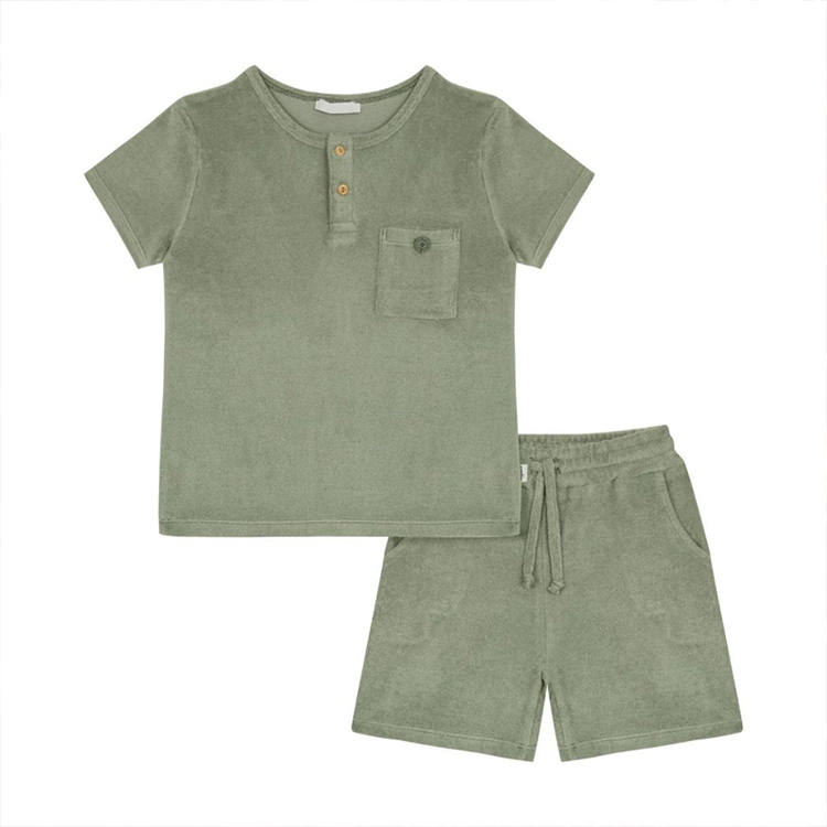 Short sleeve toddler top and shorts Terry Towel Short Set eco-friendly baby shorts set 100% GOTS cotton clothing