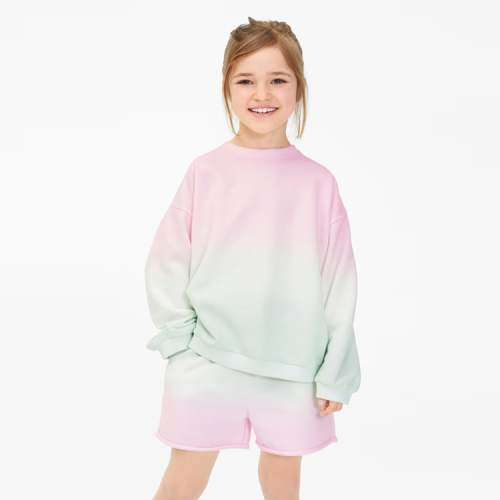 Organic cotton children sportswear Eco-friendly kids sweatshirt and shorts set dip dyeing baby girl sweatshirts