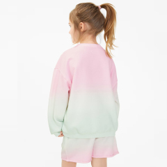 Organic cotton children sportswear Eco-friendly kids sweatshirt and shorts set dip dyeing baby girl sweatshirts