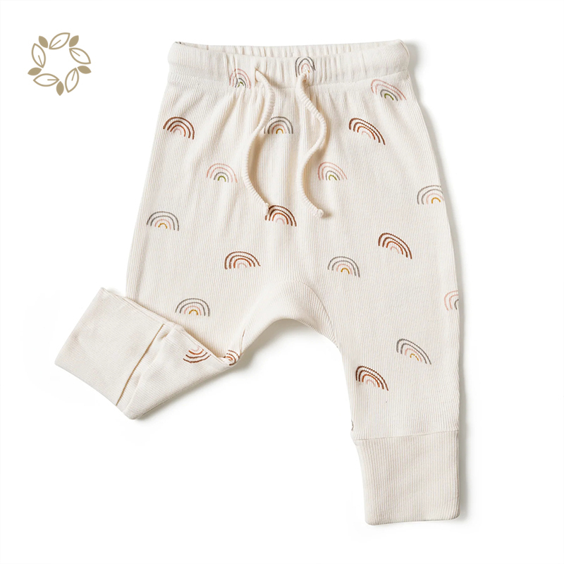 Organic bamboo baby harem pants sustainable printing toddler leggings ribbed eco friendly organic infant leggings