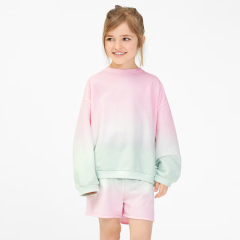 Organic cotton children sportswear Eco-friendly kids sweatshirt and shorts set dip dyeing baby girl sweatshirts