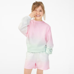 Organic cotton children sportswear Eco-friendly kids sweatshirt and shorts set dip dyeing baby girl sweatshirts