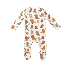 Baby Christmas Zip Footie Printed custom baby jumpsuit organic cotton infants zip sleepsuit Eco-friendly baby rompers